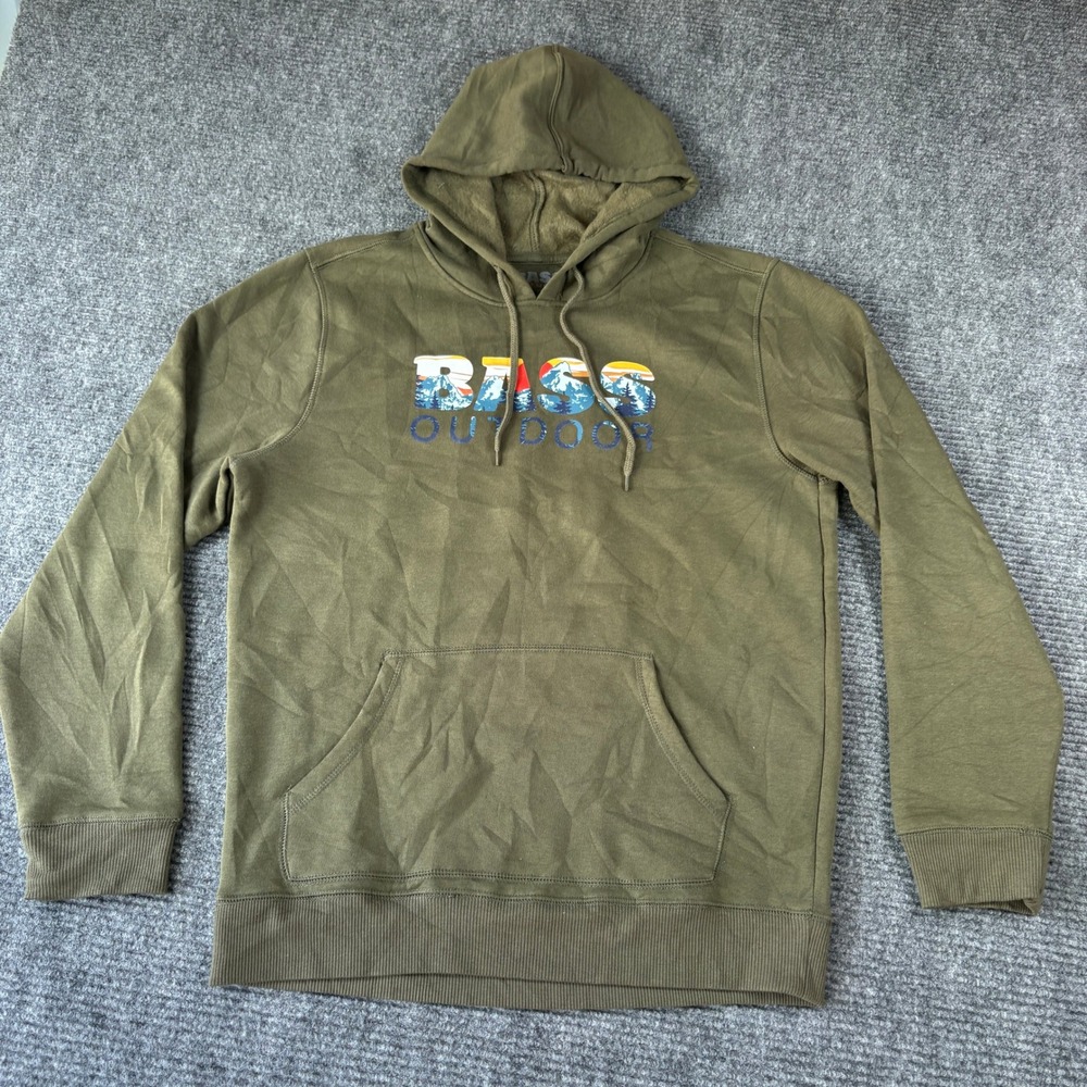 Bass Outdoor Mens XL Olive Green Graphic Logo Pullover Hoodie RN 117508